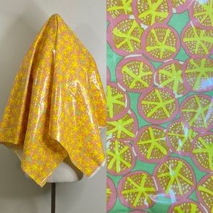 100% COTTON BASE FABRIC WITH WATERPROOFING PLASTIC OVERTOP IN A VIBRANT CITRUS